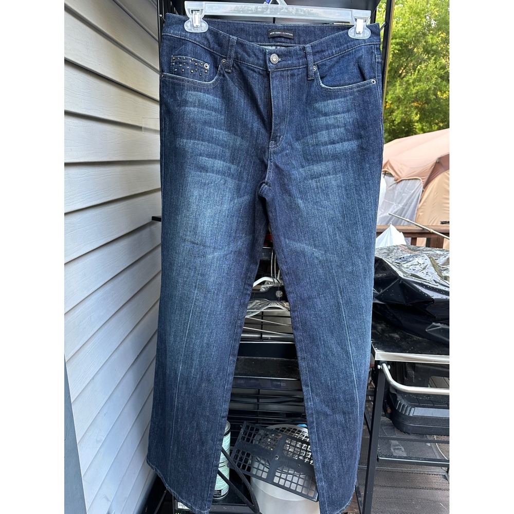 New York & Company Womens Studded Dark Wash Straight Leg Jeans Size 8 NWT